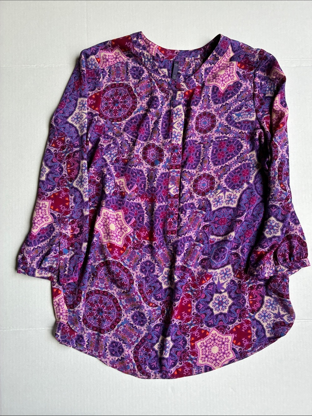NYDJ Purple & Magenta Printed Long-Sleeve Blouse